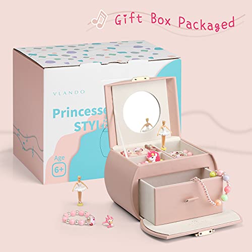 2-Layer Musical Jewelry Box for Girls with Spinning Ballerina and Drawers