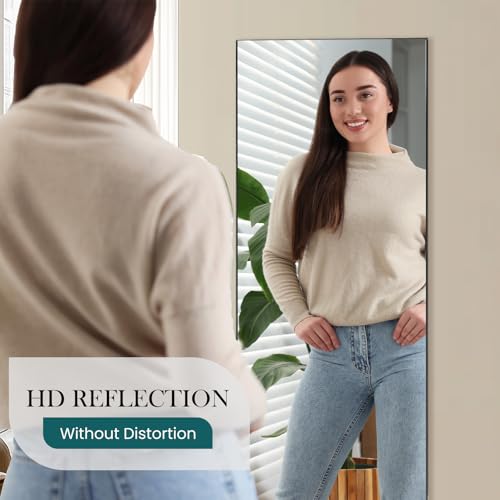 OLIXIS 21"x 64" Wall-Mounted Full Length Mirror, Metal Frame Floor Stand Mirror for Bathroom,Bedroom, Living Room, Entryway (Black)