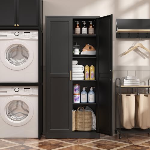 71" Tall Metal Pantry Storage Cabinet with Doors & Adjustable Shelves