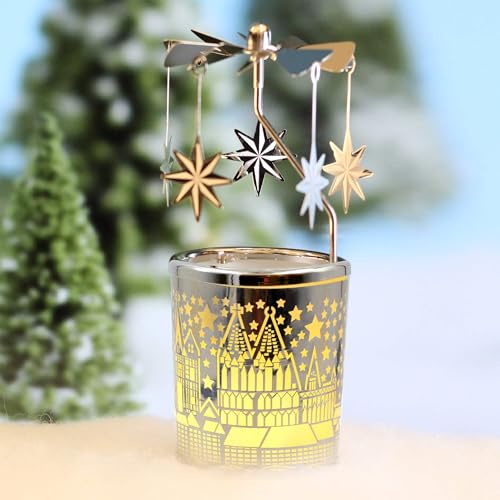 Rotary Candle Holder Spinning Carousel - Moravian Star Tealight Centerpiece