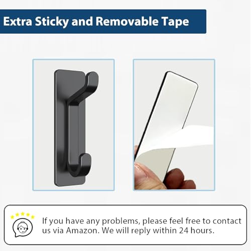 Pickpiff Heavy Duty Adhesive Hooks 13LB Black Double Wall Hooks 4 Pack