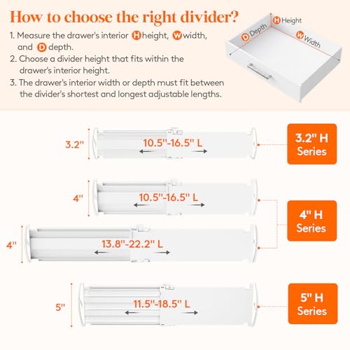 Adjustable Drawer Dividers 4 Pack, 3.2" Expandable Plastic Separators