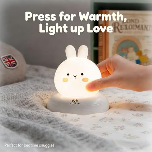 ILLUMYN Kids lamp, Bunny Night Light, Toddler Night Light, Rechargeable & Dimmable with 30 mins Timer Function, Safe Silicone Material for Kids to Play with,【9 Colors】