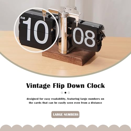 Retro Digital Flip Down Clock with Walnut Base - Mechanical Desk Clock