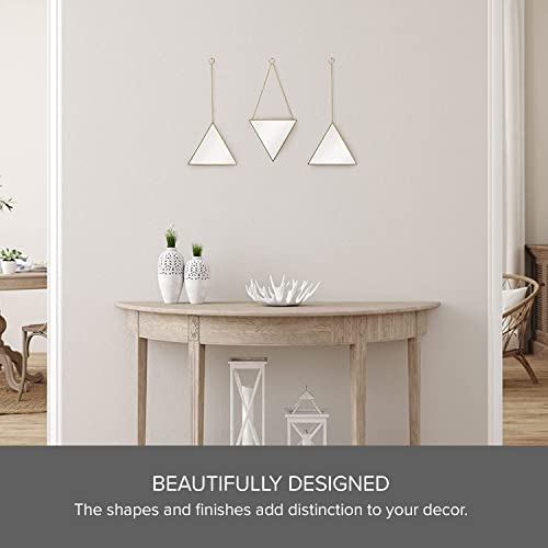 Set of 3 Triangle Wall Mirrors with Gold Frames and Hanging Chains