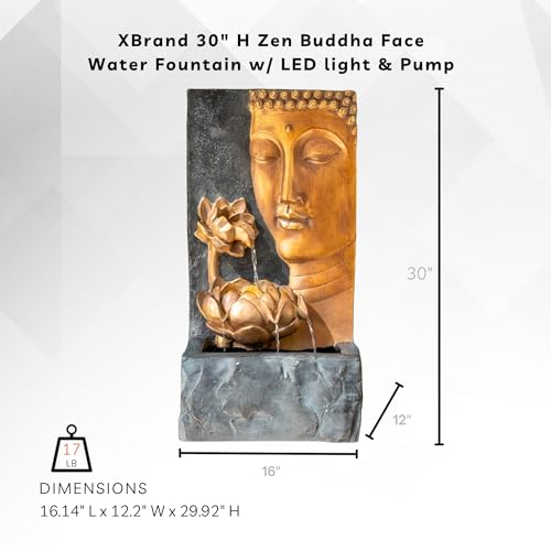30" Buddha Face Water Fountain with LED Lights - Indoor Outdoor Zen Décor