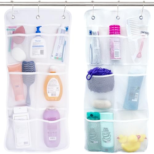 Hanging Mesh Shower Caddy Organizer - 2 Pack, 14" x 30", White