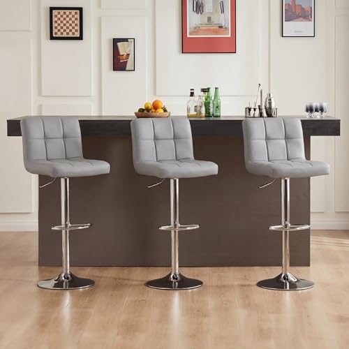Adjustable Counter Height Bar Stools with Backrest, Set of 2, Grey