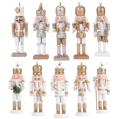 10-Piece Wooden Christmas Nutcracker Ornament Set - 10cm Hanging Soldiers