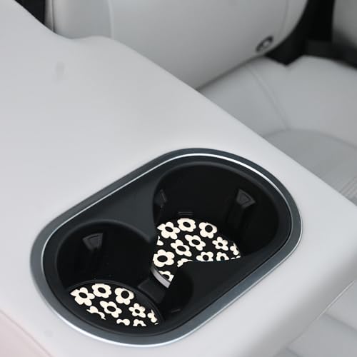 Adastrah White Flower Absorbent Ceramic Car Coasters 2-Pack, 2.56" Fit Cup Holders