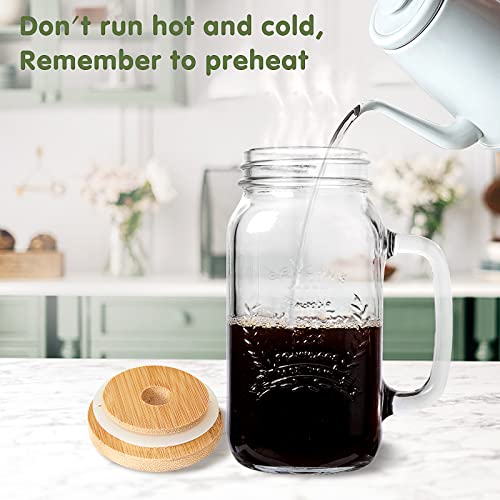 24oz Mason Jar Mugs with Lids and Straws - 4 Pack Glass Drinking Cups