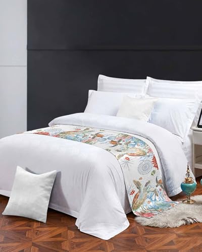 Coastal Sea Turtle Satin Bed Runner for King Size Bed - 94 x 20 Inch