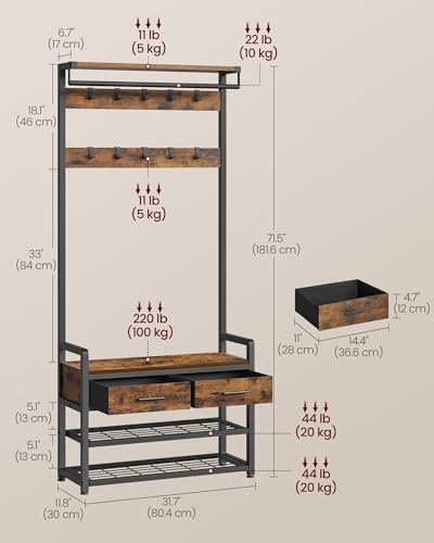 Entryway Hall Tree with Shoe Bench, Coat Rack and 2 Storage Drawers