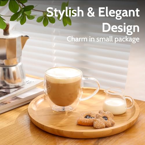 Sweese 8 oz Double Wall Glass Coffee Mugs Set of 4 – Clear Borosilicate Cup for Espresso, Latte & Cappuccino
