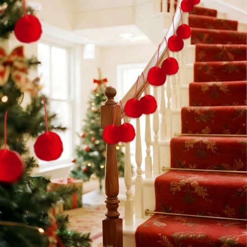 Mifengda 24Pcs Red Acrylic Pompom Balls 2.36 Inch - Christmas Tree Ornaments