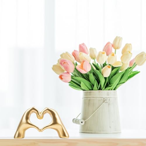 Gold Heart Hands Sculpture - Modern Resin Love Gesture Statue Decor