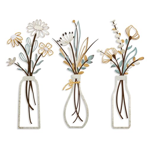 3-Piece Metal Flower Wall Art Set, Minimalist Boho Farmhouse Decor