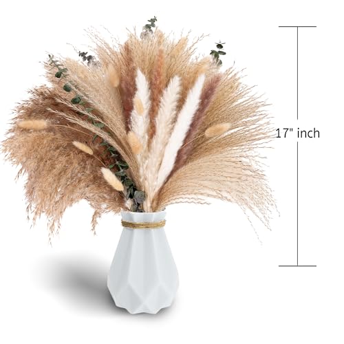 Dried Pampas Grass Bouquet - Boho Floral Centerpiece with Eucalyptus