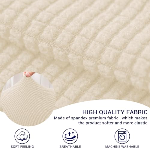 Stretch Couch Armrest Covers Set of 2 - Checkered Sofa Slipcovers, Ivory