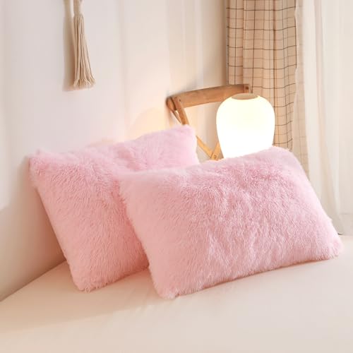 Fluffy Pink Faux Fur Duvet Cover Set - 3-Piece Queen Shaggy Bedding