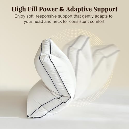 King Size Goose Feather and Down Pillows Set of 2 - Medium Firm Support