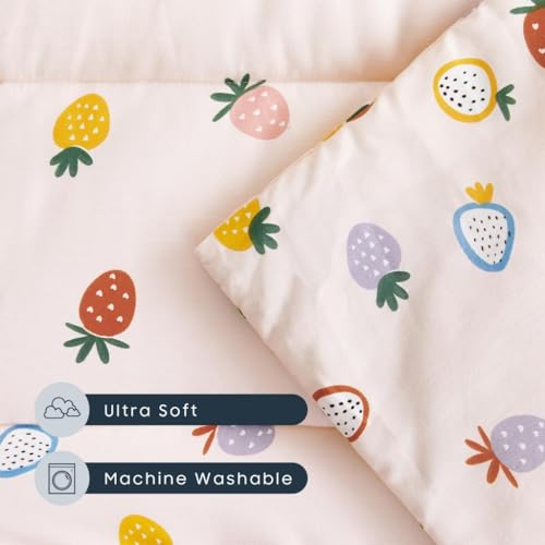 Strawberry Toddler Nap Mat with Attached Pillow and Blanket 52x22