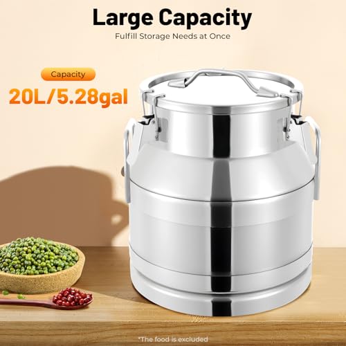 20L Stainless Steel Milk Can with Lid & Handle - Heavy Duty, Leakproof, Food-Grade