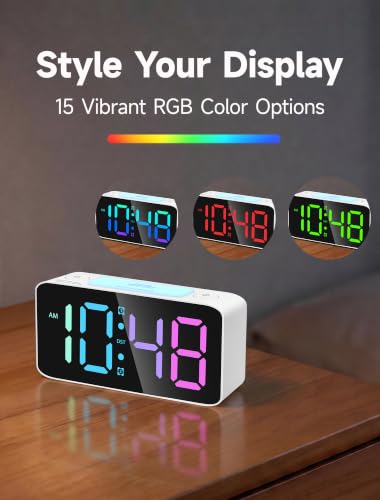 Extra Loud Digital Alarm Clock for Heavy Sleepers with RGB Display & USB Charger
