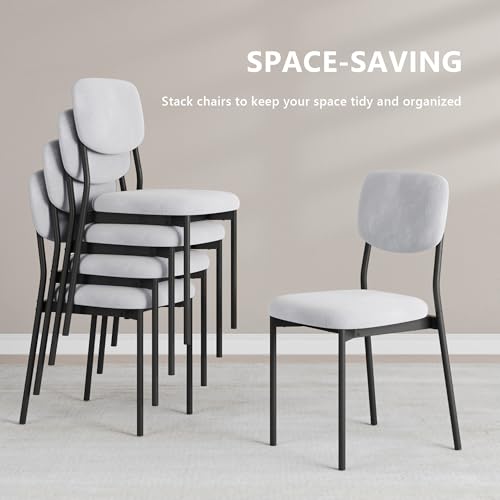 Set of 4 Modern Velvet Dining Chairs, Stackable Kitchen Chairs with Metal Legs