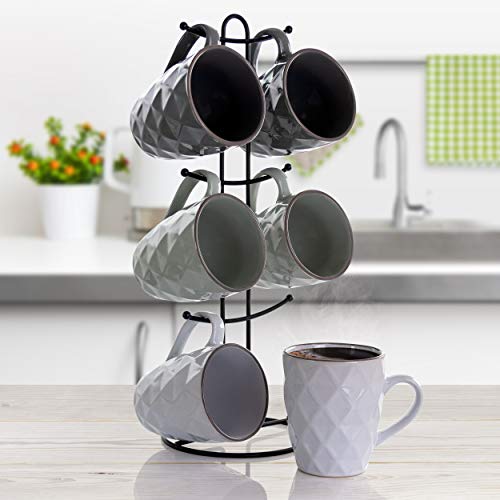 Elama Wave Series Mug Set, 12oz, Assorted Grey 1 (Diamond Waves)