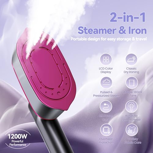 2-in-1 Handheld Garment Steamer & Travel Iron with 4-Mode LCD Display