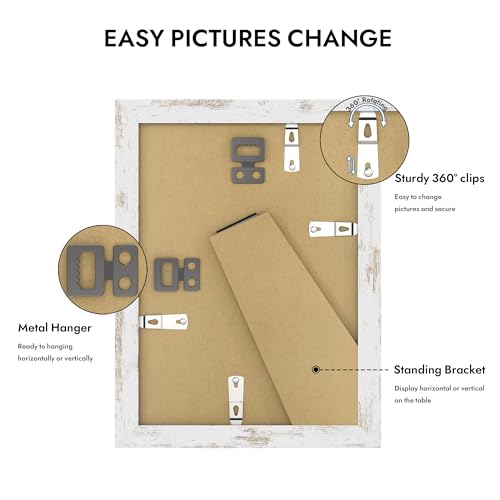 Hongkee Distressed White Wooden 5x7 Picture Frame with Glass for Wall and Tabletop