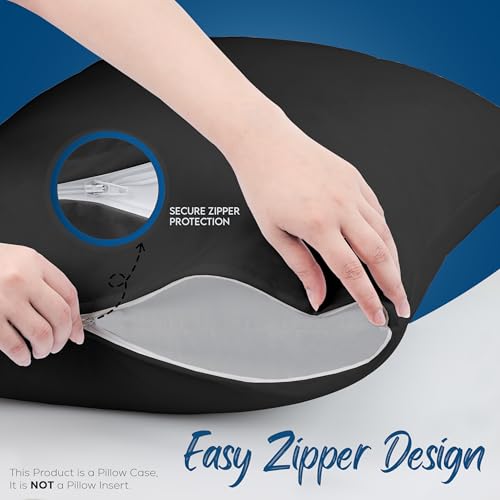 Utopia Bedding 4 Pack Waterproof Pillow Protectors with Zipper King Size (Black), Bed Bug and Dust Mite Proof Pillow case Covers, Moisture Wicking Pillow Encasements 20 x 38 Inches
