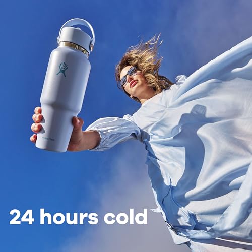 Hydro Flask Travel Water Bottle - Insulated Stainless Steel - Wide Straw Lid, Non Spill, Leakproof in 24 Oz Surf Blue