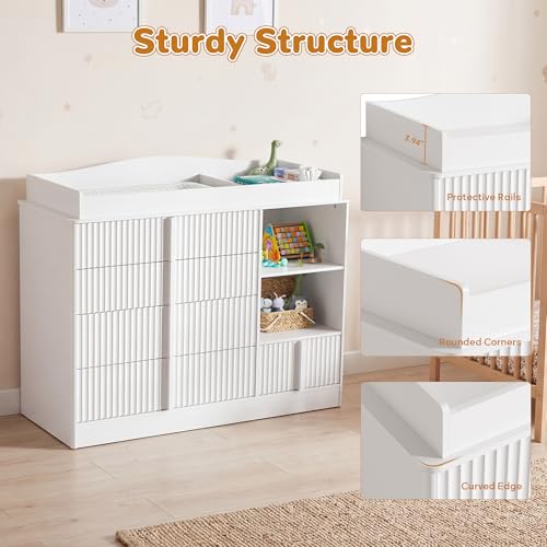 4-Drawer Baby Changing Table Dresser with Removable Topper, White