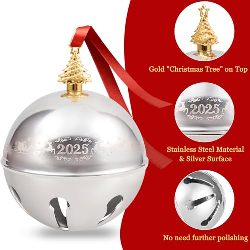 2025 Christmas Sleigh Bell Ornament, Stainless Steel Holiday Keepsake