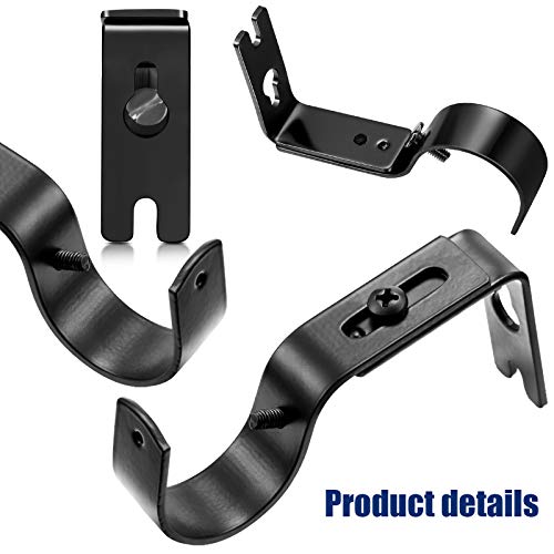 Adjustable Curtain Rod Brackets - 6 Pack Black Metal Wall Mount Holders