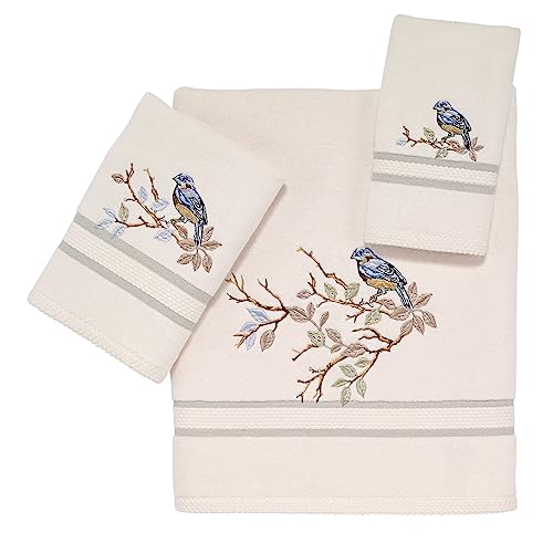 Embroidered Cotton Fingertip Towel - Love Nest Bird Design