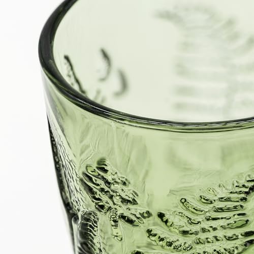 Green Glass Drinking Set of 4 16 oz Vintage Fern Glassware - Dishwasher Safe
