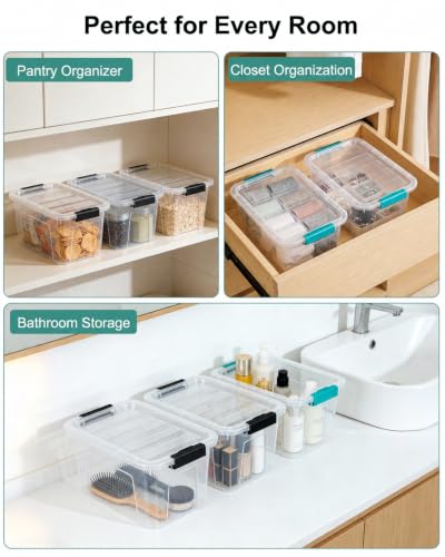 Clear Plastic Storage Bins with Lids 7 Quart 6 Pack Stackable