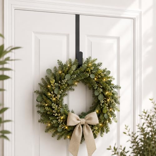 Sattiyrch 15 Inch Over The Door Wreath Hanger Black Hook For Front Door