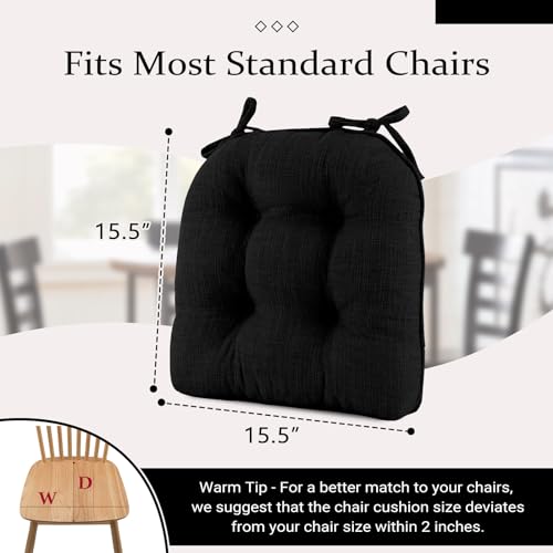 Non-Slip Dining Chair Cushions, Tufted Foam Kitchen Chair Pads Set of 4, Black