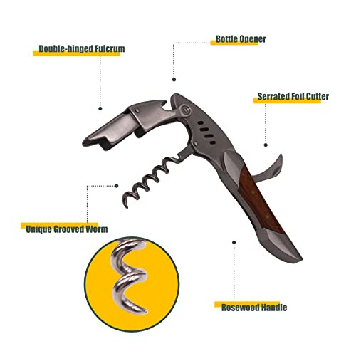 SIVERMISE Shark Shaped Waiter's Corkscrew with Rosewood Handle - Heavy Duty Wine Opener