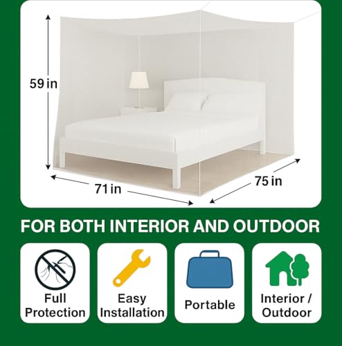 Rectangular Bed Mosquito Net Canopy - Full & Queen Size White Mesh