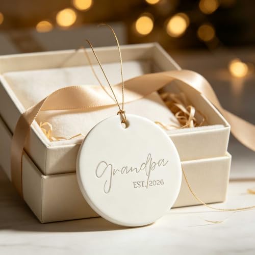 Chromico C14 Grandpa Est 2026 Christmas Ornament — First-Time Grandpa Baby Announcement Ceramic