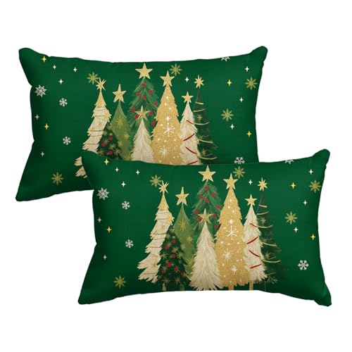 AVOIN Colorlife Christmas Tree Throw Pillow Covers 20 x 12 in, Set of 2, Green Snowflake