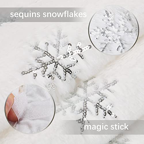 24-Inch White Faux Fur Mini Christmas Tree Skirt with Silver Snowflakes