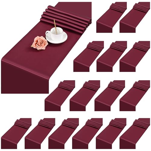 Lykoow Burgundy Satin Table Runner 16 Pack 30 x 183 cm for Weddings & Parties