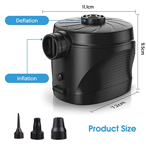 Portable Battery Powered Electric Air Pump with 3 Nozzles for Inflatables
