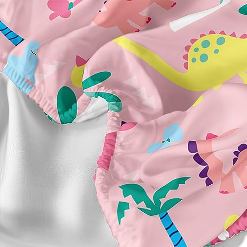 Axolotl Pink Twin Dinosaur Bedding Set - 4Pcs Kids Sheet Set with Fitted & Flat Sheets + Pillowcases
